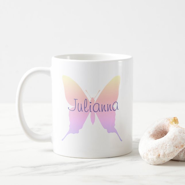 Personlig Periwinkle Pastel Rainbow Butterfly Kaffemugg (Med munk)