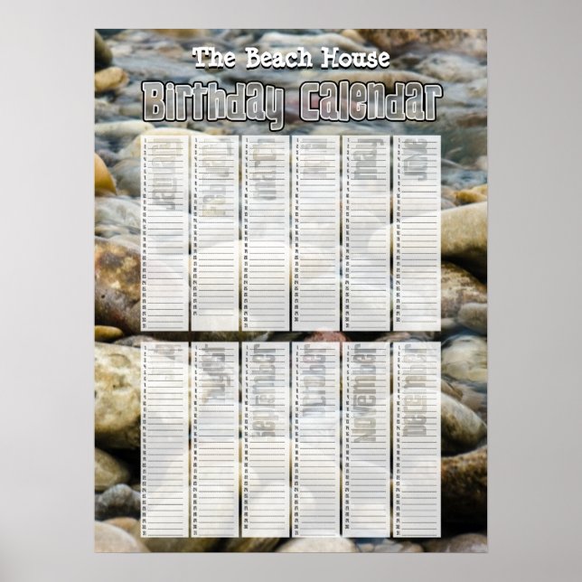 Personlig Perpetual Beach Birthday Calendar Poster (Framsidan)