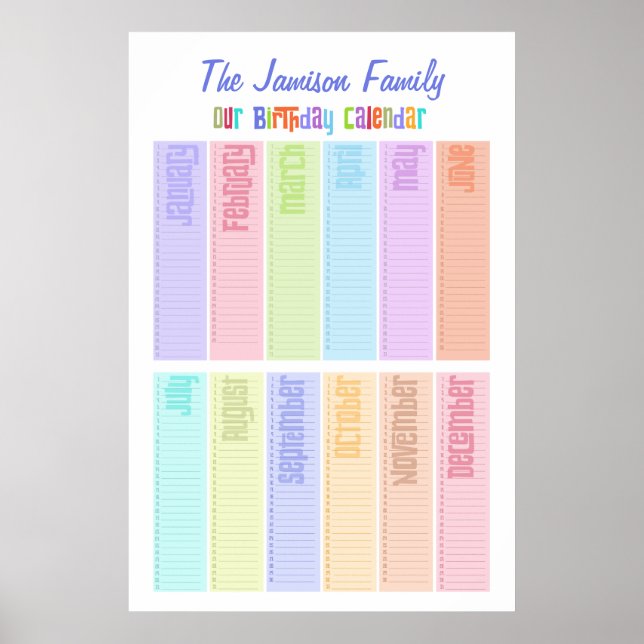 Personlig Perpetual Birthday Calendar Poster (Framsidan)
