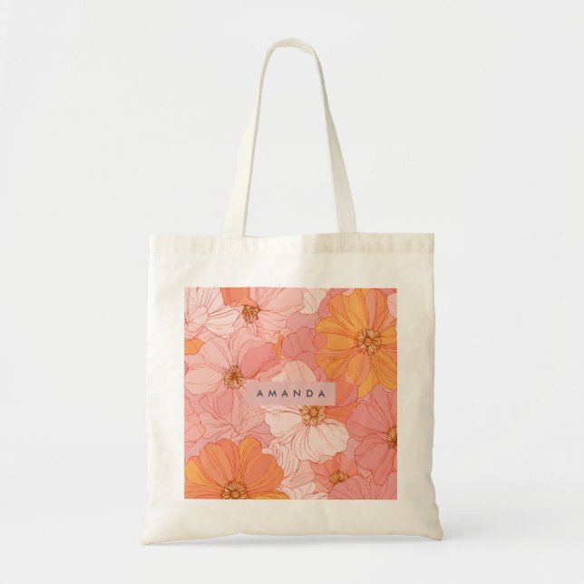 Personlig Persika- och Korallblommig Stil Tygkasse (Framsidan)