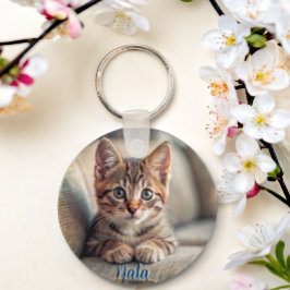 Personlig pet 2 fotocat lover keepsak namn nyckelring
