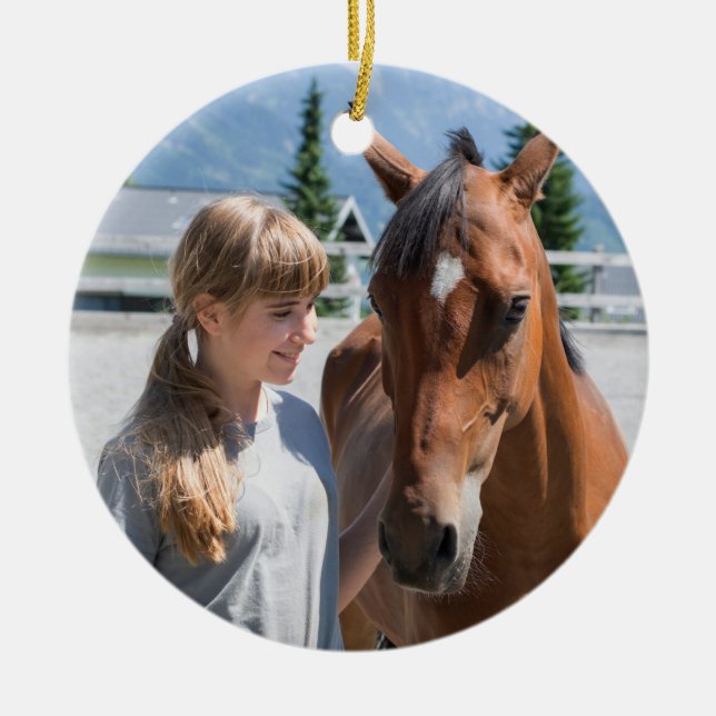 Personlig Pet Best Horse Aldrig Namn och Photo Julgransprydnad Keramik (Framsidan)