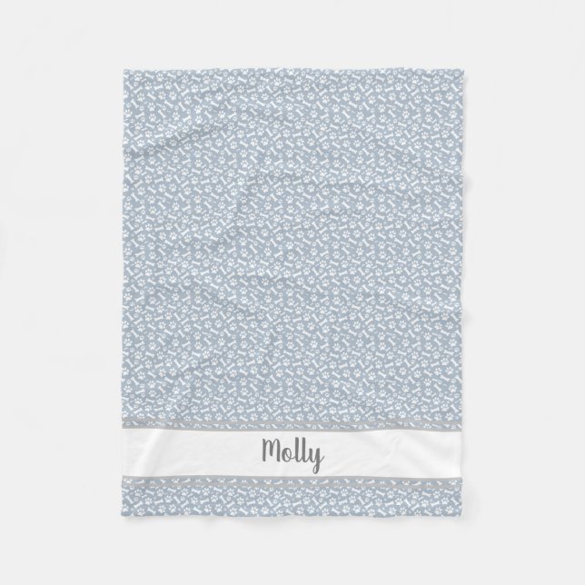 Personlig Pet Blanket - Tass avtryck Hund Bones Fleecefilt (Framsidan)