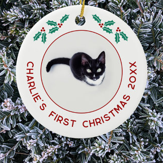 Personlig Pet Cat Första julfoto Julgransprydnad Keramik