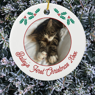 Personlig Pet Cat Första julfoto Julgransprydnad Keramik
