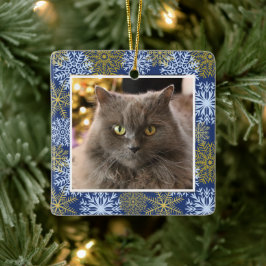 Personlig Pet Cat Hund Blue Snöflingor jul Julgransprydnad Keramik