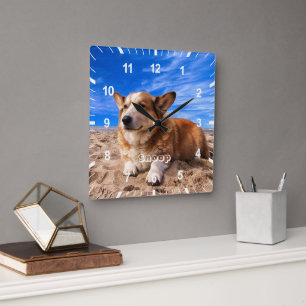 Personlig Pet Cat Hund Photo Namn Fyrkantig Klocka