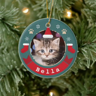 Personlig Pet Cat Photo Meowy jul Helgdag Julgransprydnad Keramik