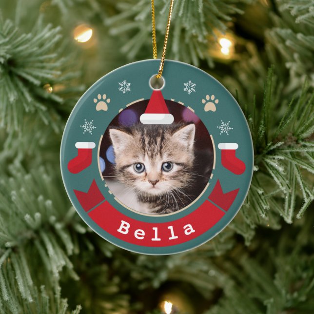 Personlig Pet Cat Photo Meowy jul Helgdag Julgransprydnad Keramik (Träd)