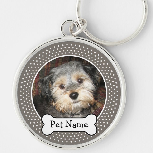 Personlig Pet-foto med Hund Bone Rund Silverfärgad Nyckelring (Framsidan)