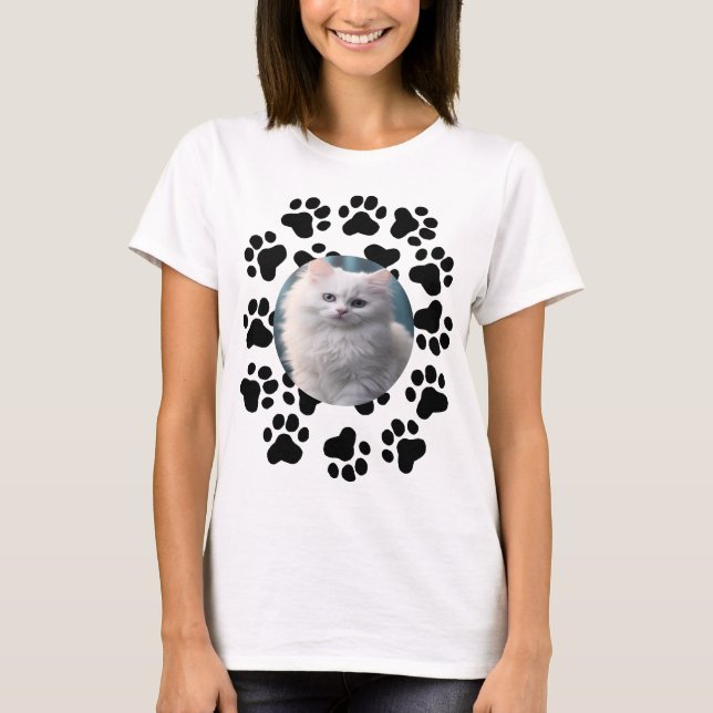 Personlig Pet-foto med Tass avtryck Mönster T Shirt (Framsida)