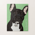 Personlig Pet Fransk Bulldog Pussel<br><div class="desc">Personlig pop-art fransk bulldog puzzle med en söt svart frenchie på gröntens bakgrund som kan ändras till vilken färg som helst,  och ditt namn.</div>