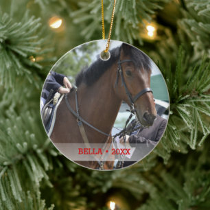 Personlig Pet Horse Photo & Namn Julgran Julgransprydnad Keramik