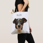 Personlig Pet Hund Photo Namn Din Bild Tygkasse<br><div class="desc">Ta med dig hårigets minne överallt med den här personligens matsäck! Med hund foto och namn är den här anpassningsbarna i kväll det perfekt sättet att visa kärlek för ditt husdjur. Vare sig det gäller vardagliga ärenden eller som speciell nyckelfråga, kombinerar det här med ett personligt grepp. Idealisk för djurälskare...</div>
