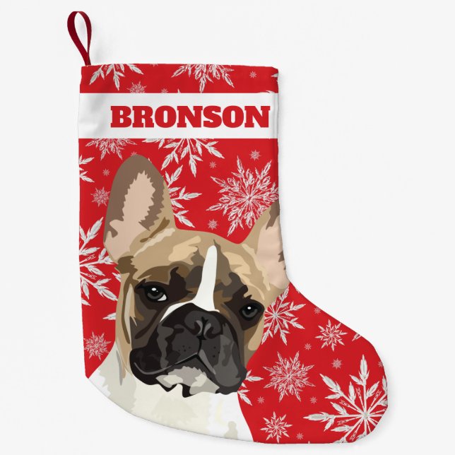 Personlig Pet-Hund| Pied Fransk Bulldog Gift Liten Julstrumpa (Framsidan)