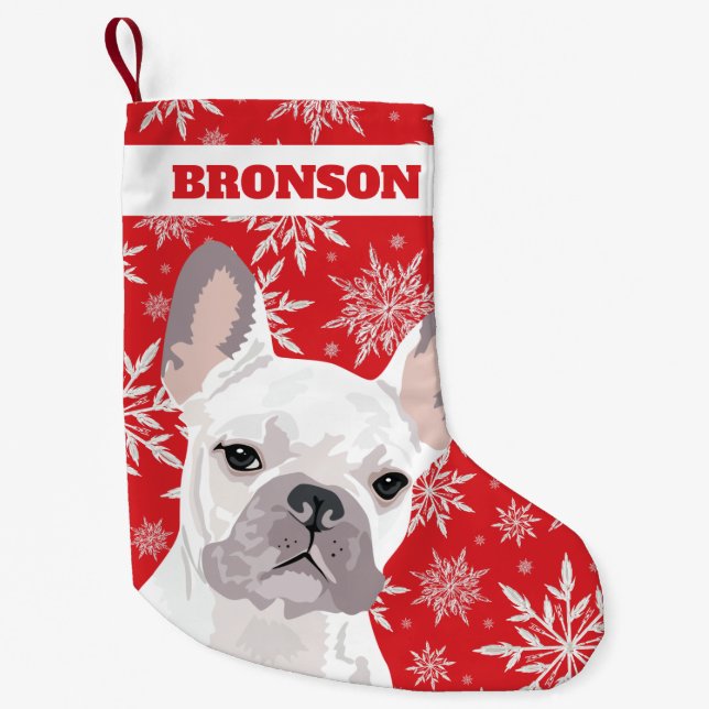 Personlig Pet-Hund | White Fransk Bulldog Gift Liten Julstrumpa (Framsidan)