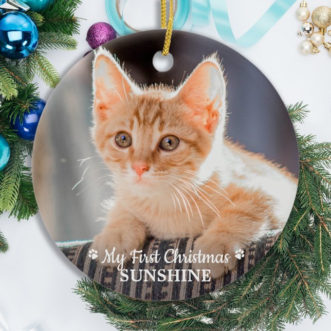 Personlig Pet Kitten Photo Cat Första jul Julgransprydnad Keramik (Skapare uppladdad)