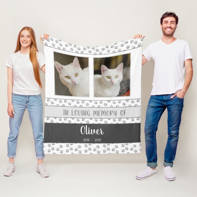 Personlig Pet Memorial Blanket Grått Tass avtryck Fleecefilt (På plats)
