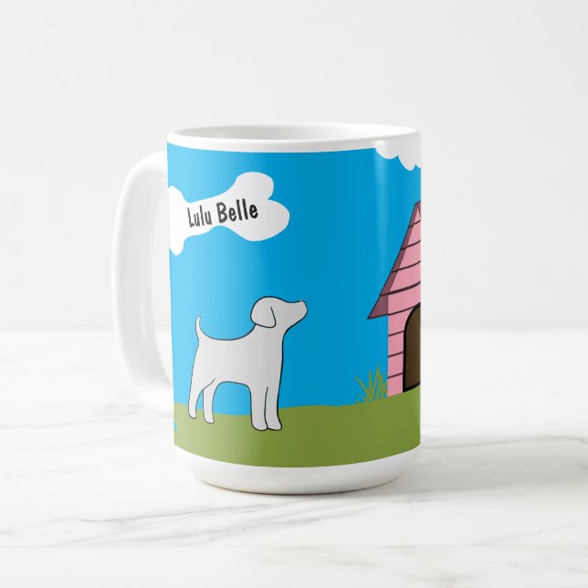 Personlig Pet Namn i Hund med Rosa Hund house Kaffemugg (Framsida vänster)