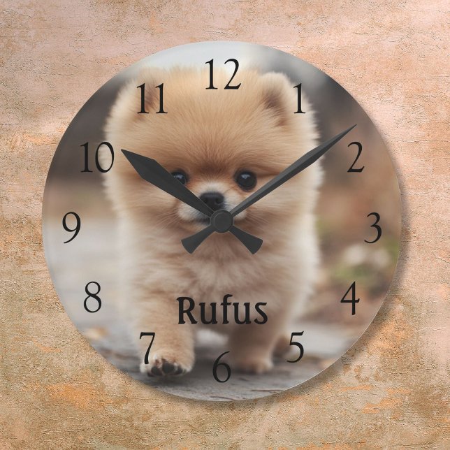 Personlig Pet Namn Photo Large Black Nummer Rund Klocka (Personalized Pet Name Photo Large Black Numbers Round Clock)