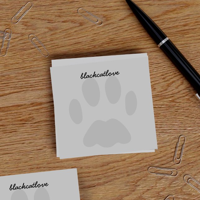 Personlig Pet Paw Skriv ut Grått Post it Notes Post-it Block (Purrfect pet paw print post it notes! Just add your name)