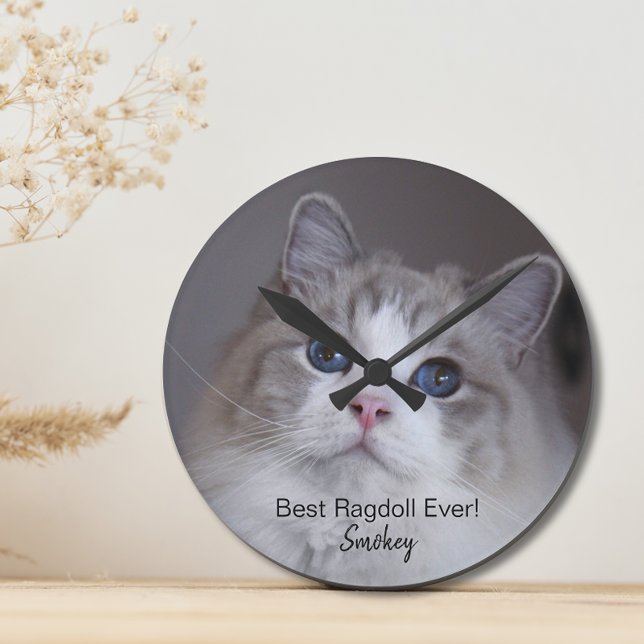 Personlig Pet Photo Best Ragdoll Cat Wall Clock Rund Klocka (Add pet photo, name and text to personalize)