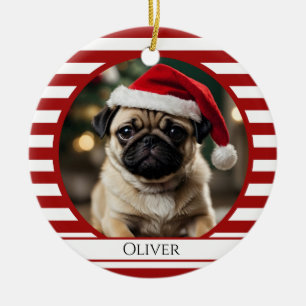 Personlig Pet Photo Candy cane Red Rand Julgransprydnad Keramik