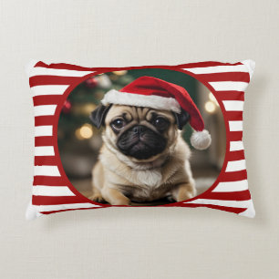 Personlig Pet Photo Candy cane Red Rand Prydnadskudde