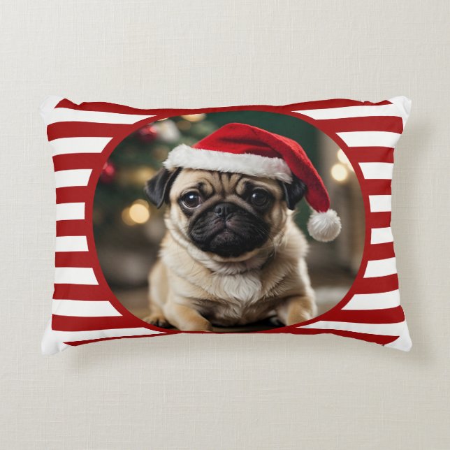 Personlig Pet Photo Candy cane Red Rand Prydnadskudde (Framsidan)