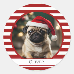 Personlig Pet Photo Candy cane Red Rand Runt Klistermärke