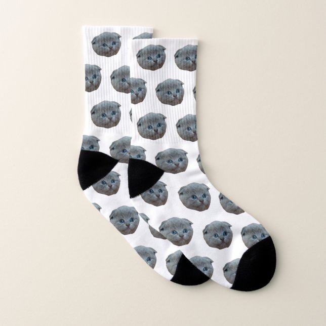 Personlig Pet Photo Cat Kitten White Strumpor (Par)