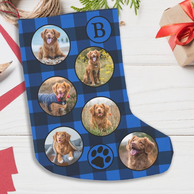 Personlig Pet Photo Collage Blue Black Play Liten Julstrumpa (Skapare uppladdad)