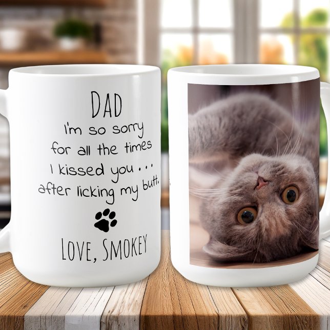 Personlig Pet Photo Funny Cat Pappa Kaffemugg (Skapare uppladdad)