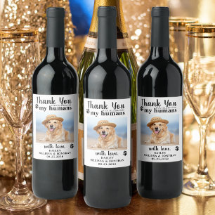 Personlig Pet Photo Hund Bröllop Tack Vinflaska Etikett
