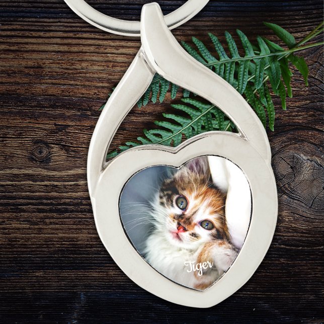 Personlig Pet Photo Hund Cat Lover Keepsak Twisted Heart Silverfärgad Nyckelring (Skapare uppladdad)