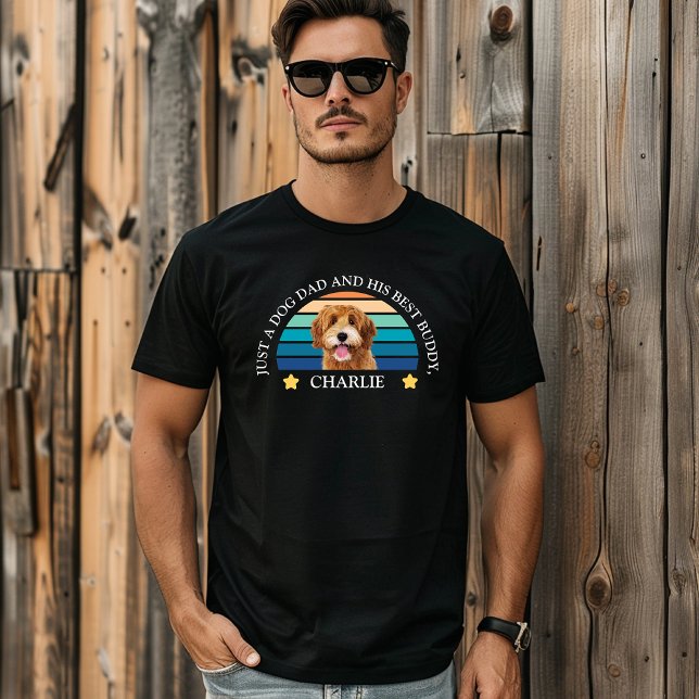 Personlig Pet Photo Hund Pappa T Shirt (Just A Dog Dad And His Buddy)