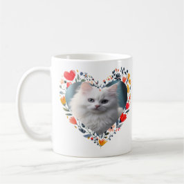 Personlig Pet Photo in Blommigt Heart Shape Kaffemugg
