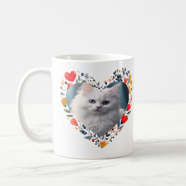 Personlig Pet Photo in Blommigt Heart Shape Kaffemugg (Vänster)