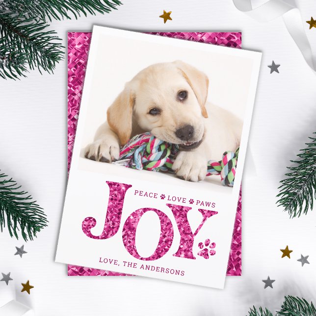 Personlig Pet Photo JOY Rosa Paw Skriv ut Hund Julkort (Skapare uppladdad)