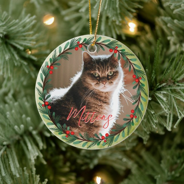 Personlig Pet Photo jul Mönster Julgransprydnad Keramik (Träd)