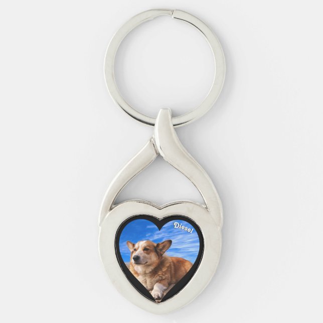 Personlig Pet Photo Keepsak Hund älskare Twisted Heart Silverfärgad Nyckelring (Framsidan)