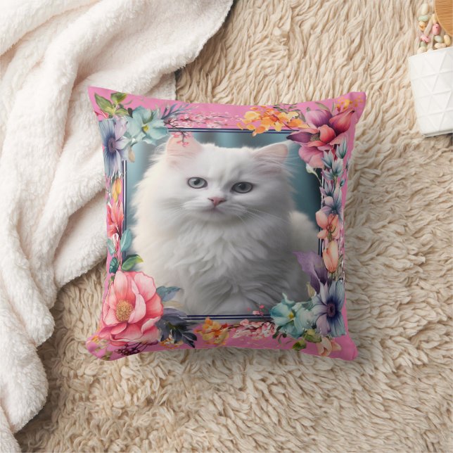 Personlig Pet Photo och Namn Blommigt Ram Kudde (Filt)