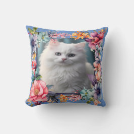 Personlig Pet Photo och Namn Blommigt Ram Kudde