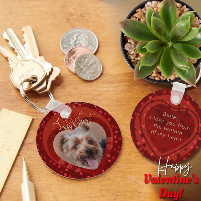 Personlig Pet Photo Red Keepsak Nyckelring (Personalized Pet Photo Red Keepsake Keychain)