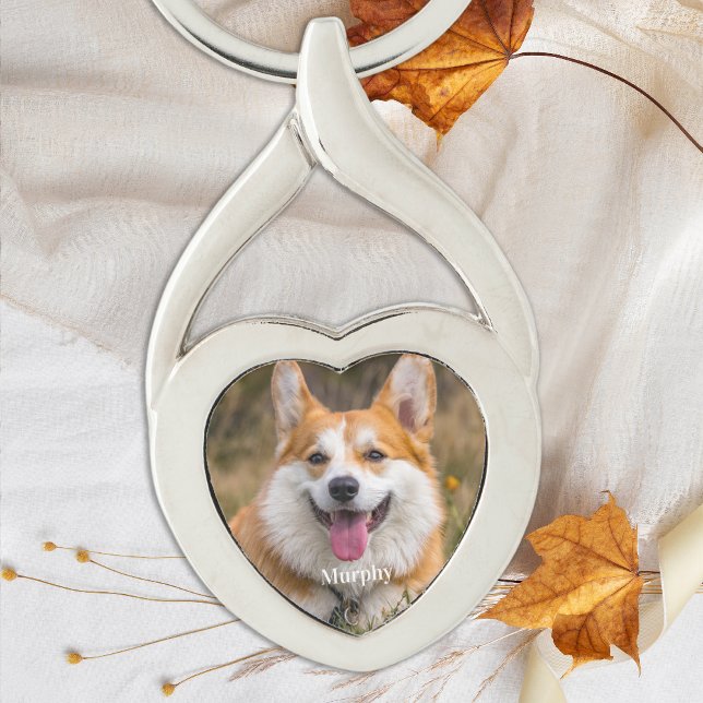 Personlig Pet Photo Simple Hund älskare Heart Twisted Heart Silverfärgad Nyckelring (Skapare uppladdad)