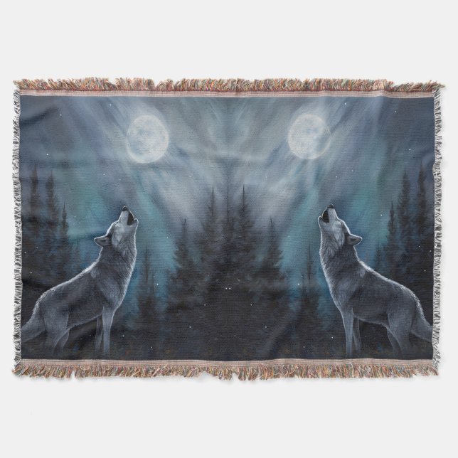 Personlig Pet Photo | Varg Howling i Måne Filt (Framsidan)