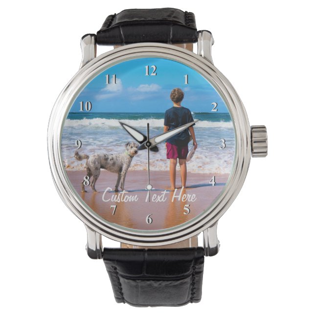 Personlig Pet Photo Watch med Anpassningsbar Text Armbandsur (Framsida)