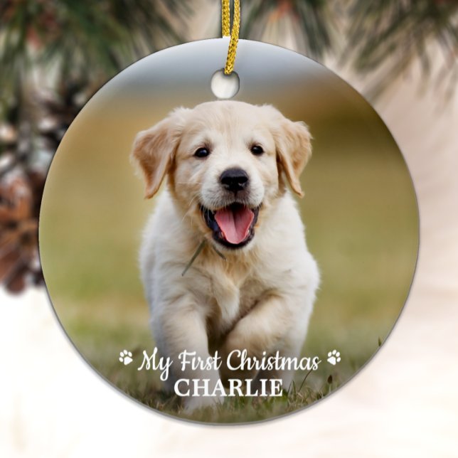 Personlig Pet Puppy Photo Hund Första jul Julgransprydnad Keramik (Skapare uppladdad)