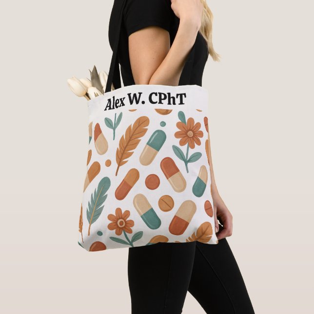 Personlig Pharmacy Tote Bag Boho Daisy Feathers Tygkasse (Närbild)