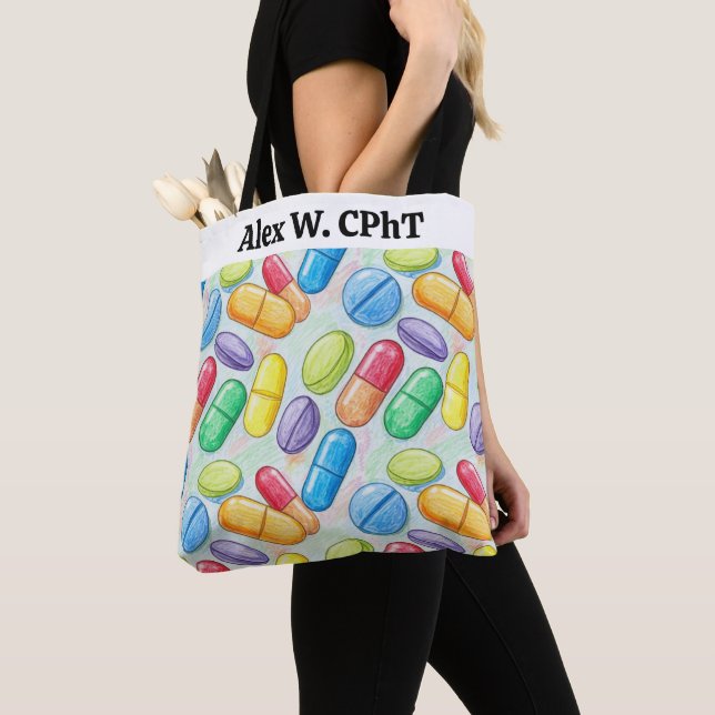 Personlig Pharmacy Tote Bag med Bright Pilles Tygkasse (Närbild)